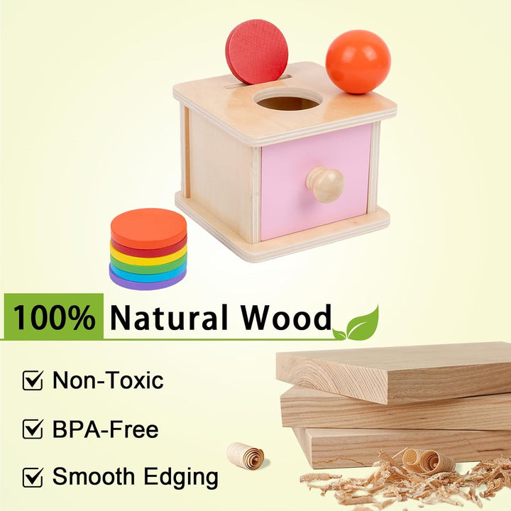 Adena Montessori Spielzeug ab 6 Monate – 2-in-1 Holz Münzbox & Ballbox für Babys – Lernspielzeug zur