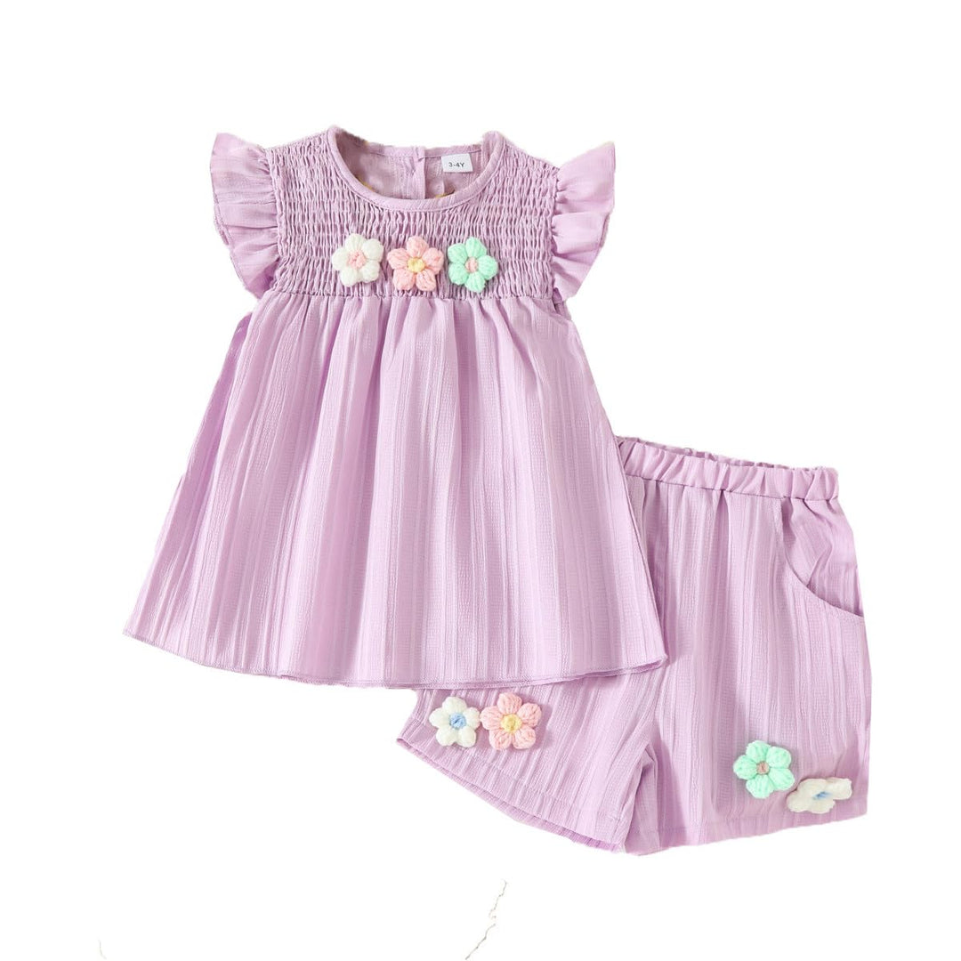 Kleinkind Baby Mädchen Kleidung Blumen Rüschen T-Shirts Tops Shorts Süsse Sommer Kleidung Sets 9-12