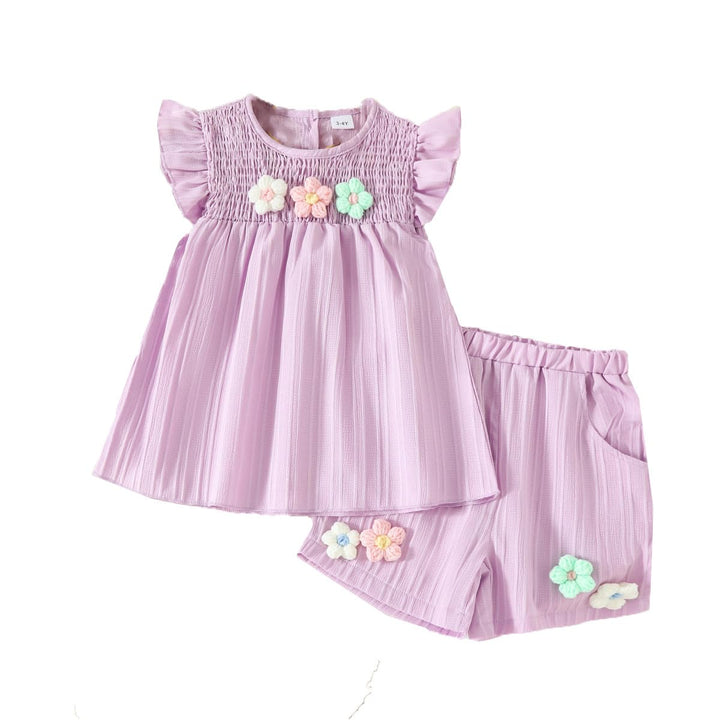 Kleinkind Baby Mädchen Kleidung Blumen Rüschen T-Shirts Tops Shorts Süsse Sommer Kleidung Sets 9-12