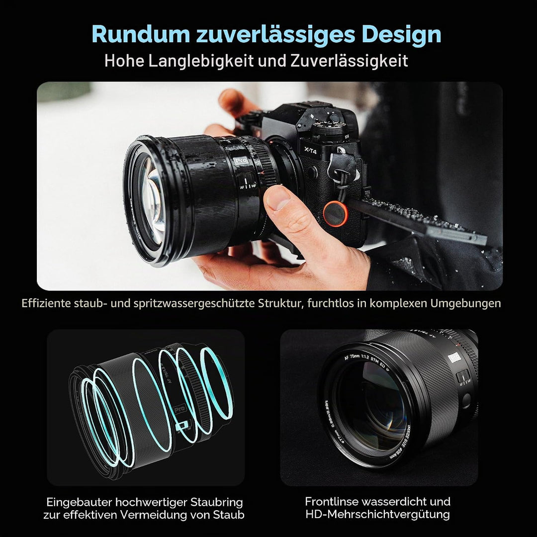 VILTROX 75mm f/1.2 XF-Objektiv für Fuji-X-Mount, F1.2 Weitwinkel-APS-C-Festbrennweitenobjektiv für F