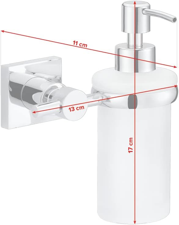 tesa HUKK Seifenspender-Set, satiniertes Glas und verchromter Edelstahl - Flüssigseifenspender zur W