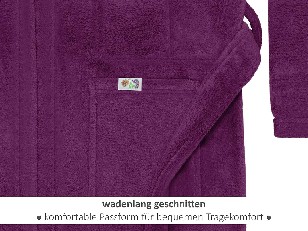 Emily´s Check Kuschelfleece Therapie Bademantel mit Kapuze und Innentaschen 1582.2293 S beere, S bee