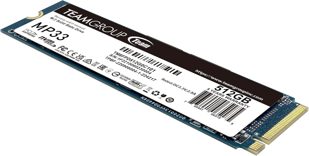 TEAMGROUP MP33 PRO 512 GB M.2 PCIe 2280 NVMe 1.3 interne SSD, bis zu 2100 MB/s Gen3x4 Solid State Dr
