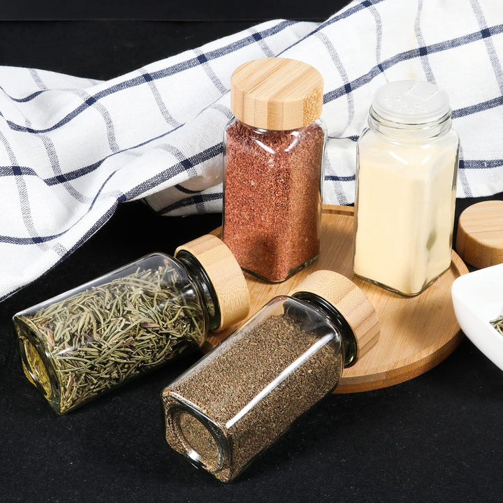 Gewürzgläser mit Bambusdeckel, 120 ml, Glas-Gewürzgläser mit Etiketten, minimalistische, leere Gewür