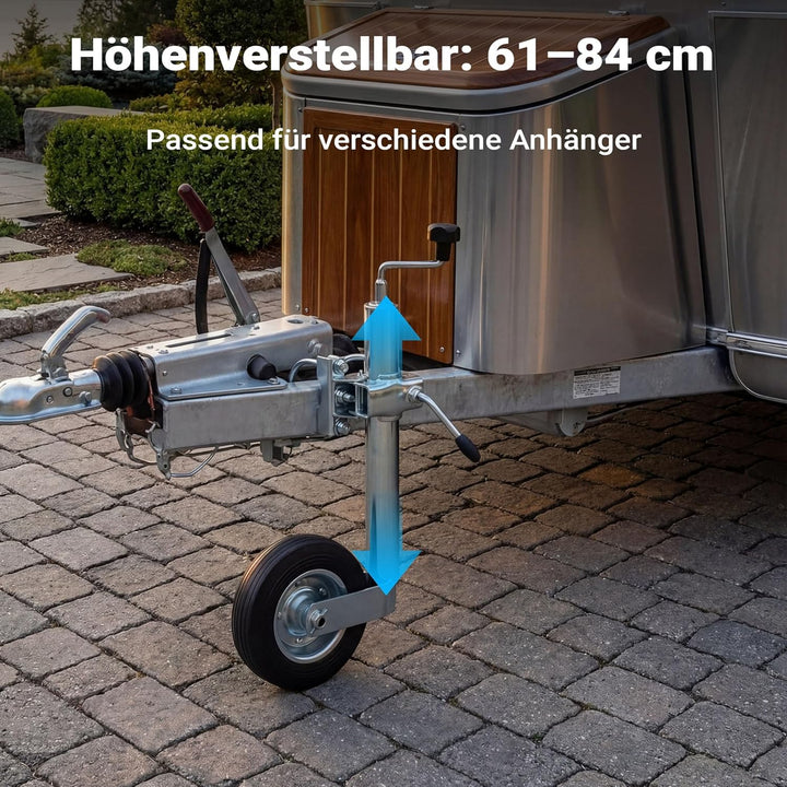 Wiltec Stützrad für Anhänger bis 362 kg ø48 mm, Bugrad inkl. Klemmhalter & Schellen, Abstellstütze m