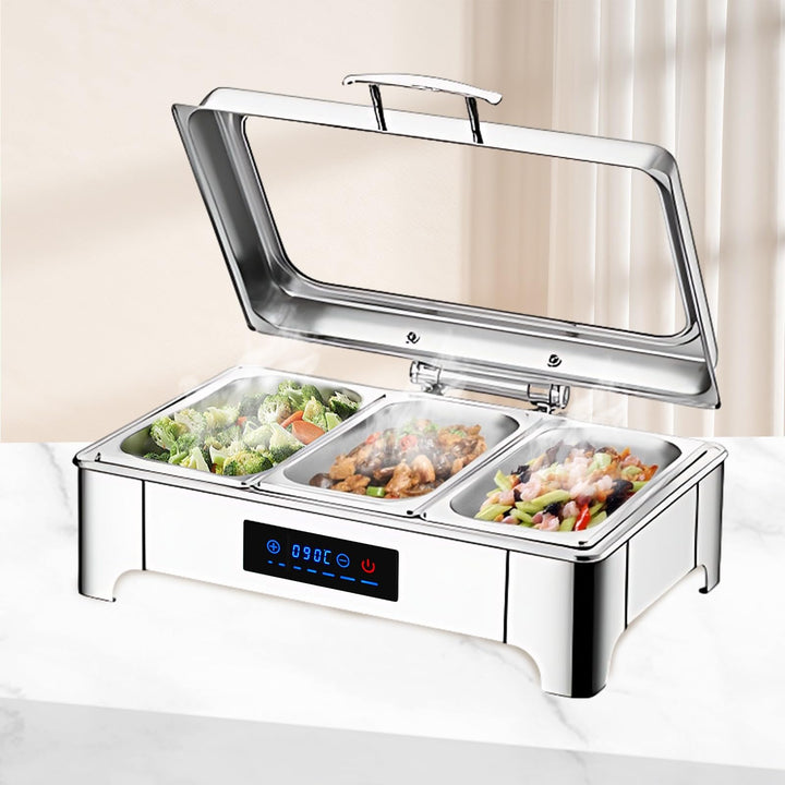 Chafing Dish Elektrisch, 9L Edelstahl Speisewärmer Buffetwärmer Einstellbare Temperatur, Warmhaltebe
