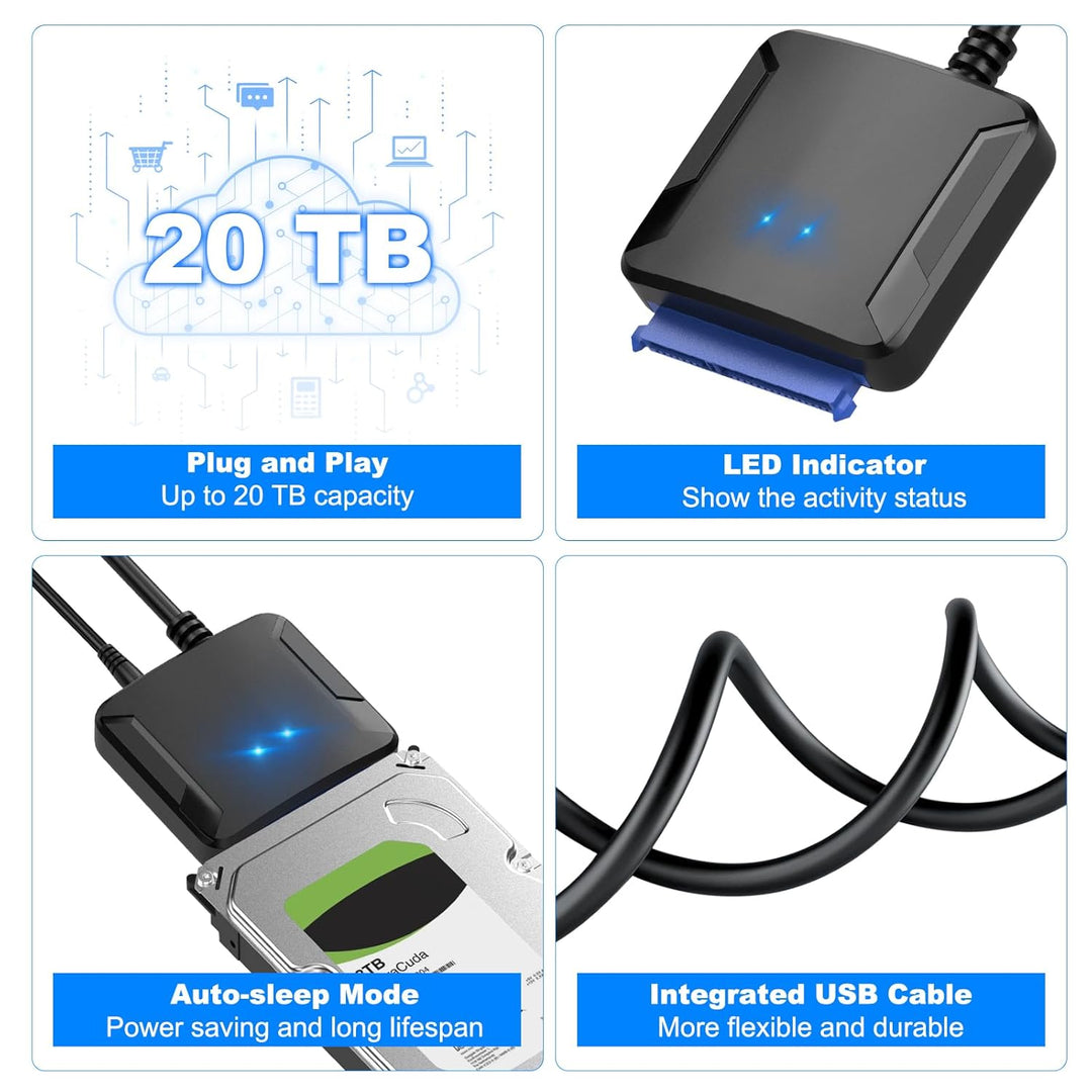USB 3.0 auf SATA Adapter, USB C/USB3.0 auf SATAIII/II/I Festplattenadapter für 2,5 Zoll / 3,5 Zoll H