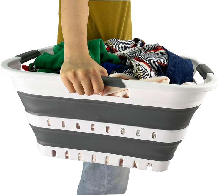 SAMMART Collapsible Plastic Laundry Basket - Foldable Pop Up Storage Container/Organizer - Portable