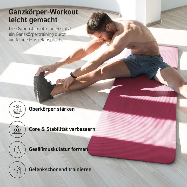 MSPORTS Gymnastikmatte | Yogamatte Premium rutschfest inkl. Tragegurt + Übungsposter + Workout App I