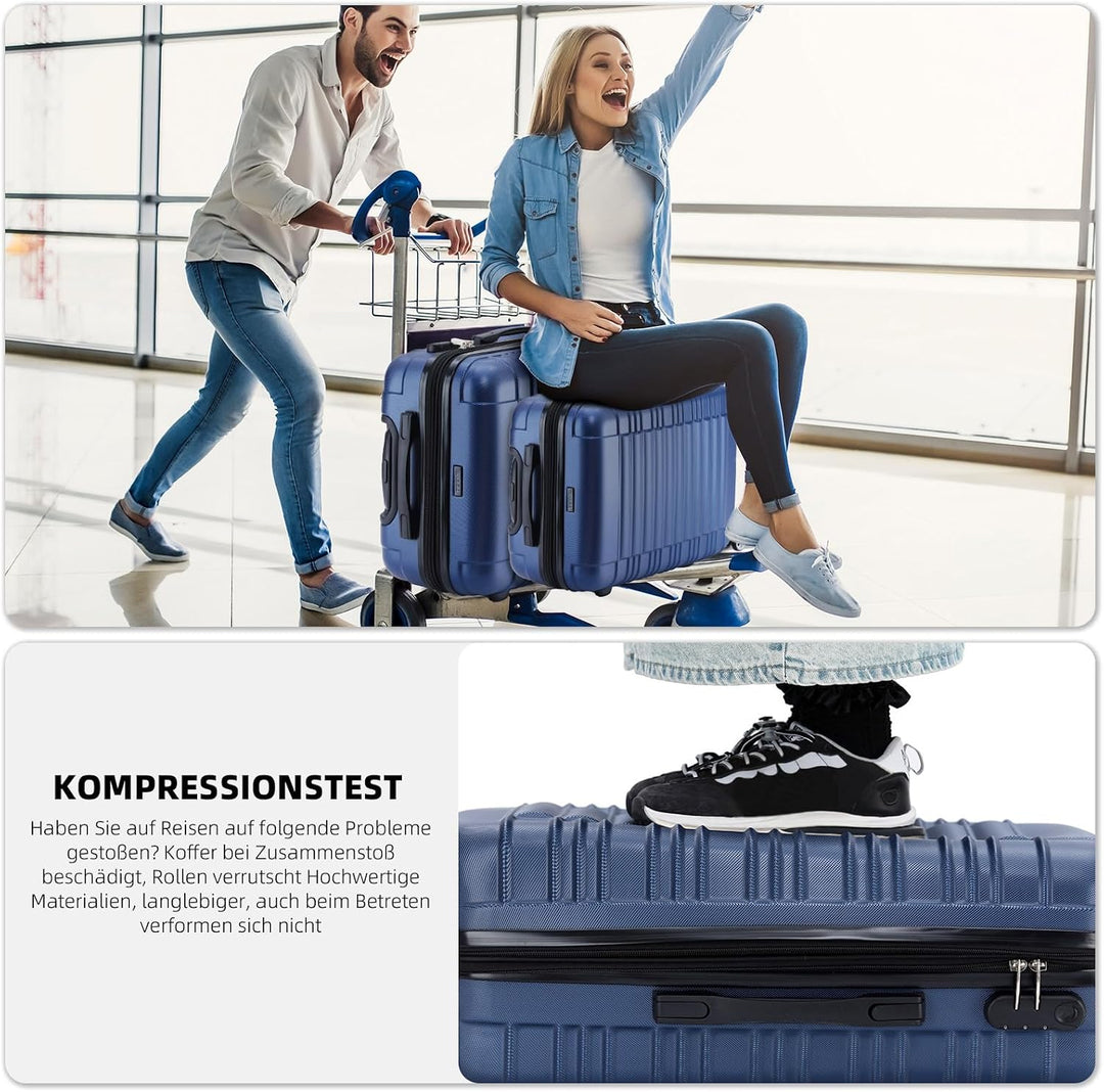 BEIBYE Hartschalen Koffer Trolley Rollkoffer Reisekoffer Zwillingsrollen Kofferset (Dunkelblau, Set)