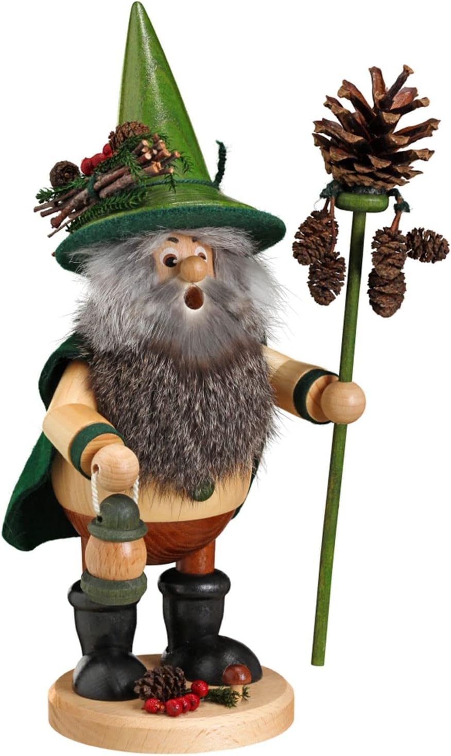 DWU Original Erzgebirgischer Räuchermann® Waldwichtel gross Zapfensammler grün - inkl. Original Crot