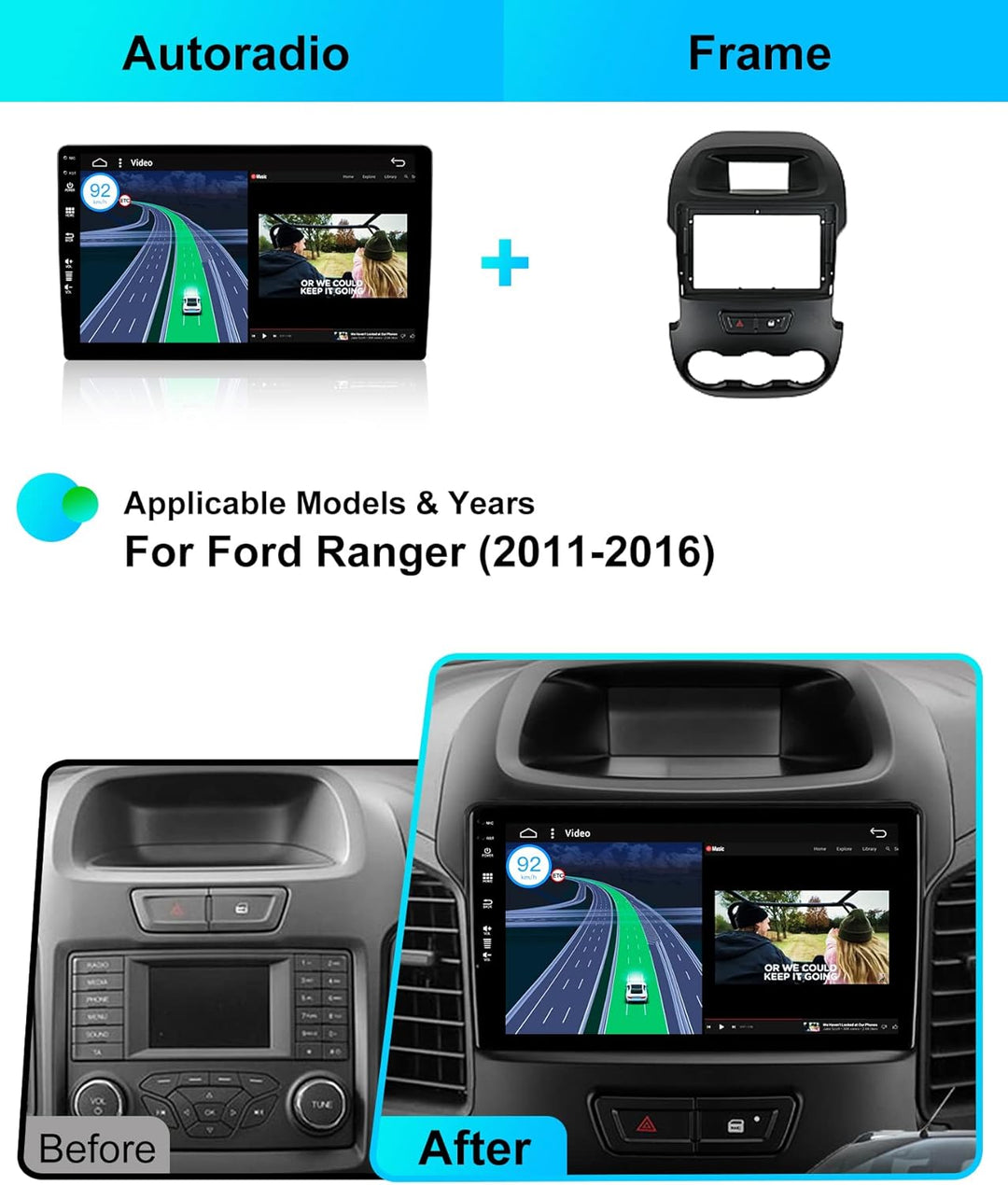 JOYX Android 15 IPS Autoradio Passt für Ford Ranger (2011-2016) - Eingebautes CarPlay Android Auto -