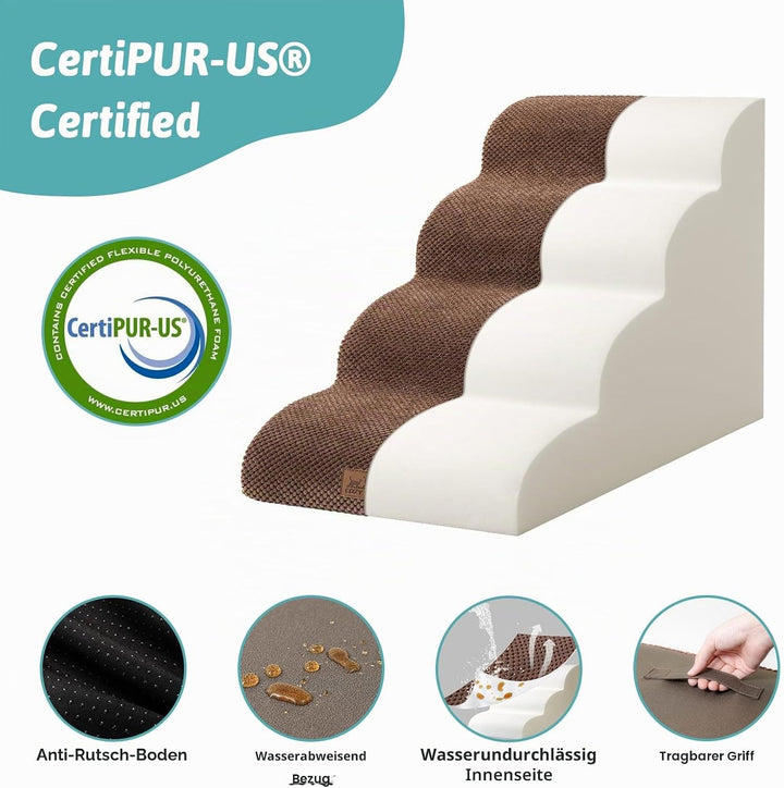COZY KISS Hundetreppe für Kleine Hunde 50cm, Haustiertreppe für Bett aus Hochdichtem Schwamm, Hunde