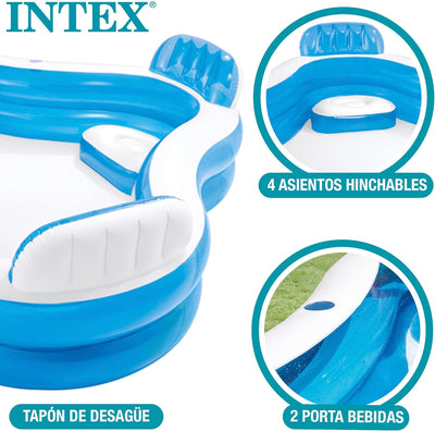 Intex 56475NP - Aufblasbares Swim Center Family Lounge, Blau Transparent/Weiss, 229 x 229 x 66 cm &