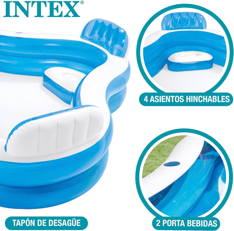 Intex 56475NP - Aufblasbares Swim Center Family Lounge, Blau Transparent/Weiss, 229 x 229 x 66 cm &