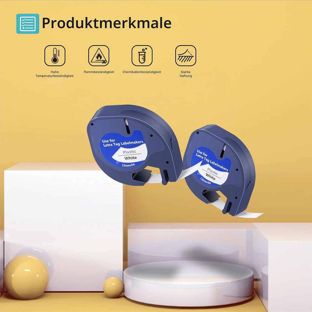 6 X Hehua Letra tag Band Kompatible für Dymo Letratag Etikettenband Kunststoff 12mm x 4m für Letrata