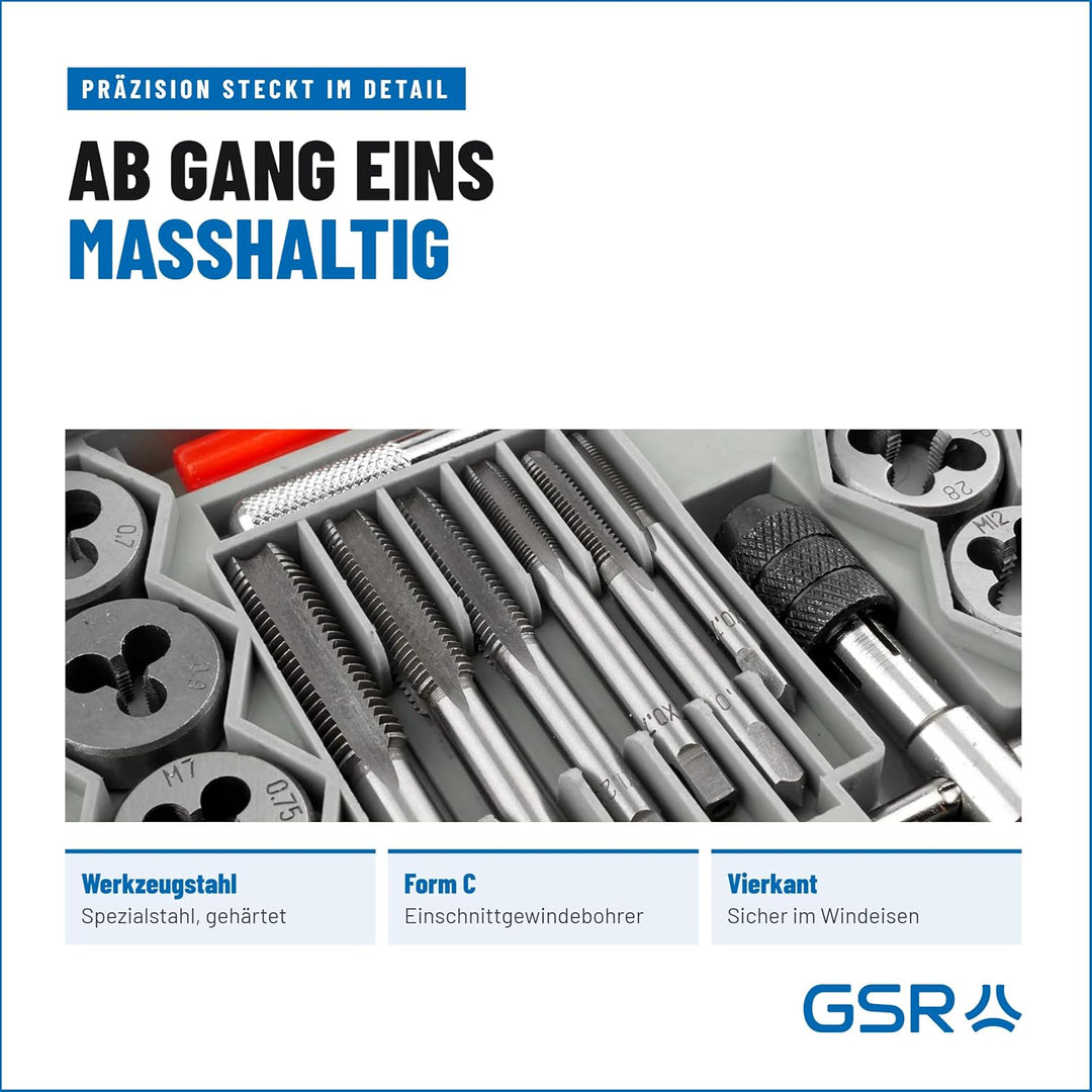 GSR Profi Hand-Gewindeschneider Set, 40-teilig, Gewindebohrer Set M3-M12, Mit Gewindebohrer &amp; Schnei