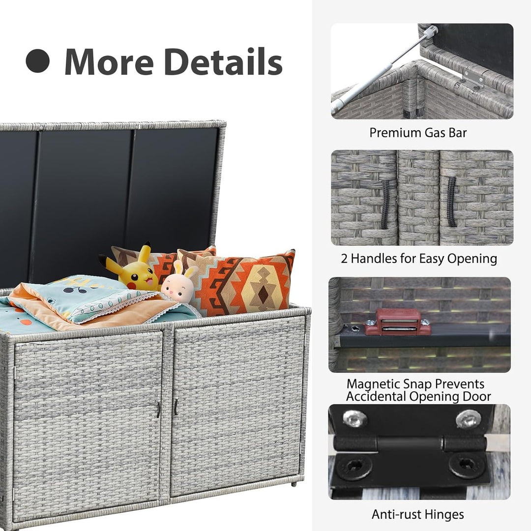 KOMFOTTEU Rattan Auflagenbox, Aufbewahrungstruhe mit Doppeltüren und Deckel, 2 stöckiger Gärtnerschr