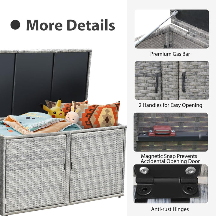 KOMFOTTEU Rattan Auflagenbox, Aufbewahrungstruhe mit Doppeltüren und Deckel, 2 stöckiger Gärtnerschr