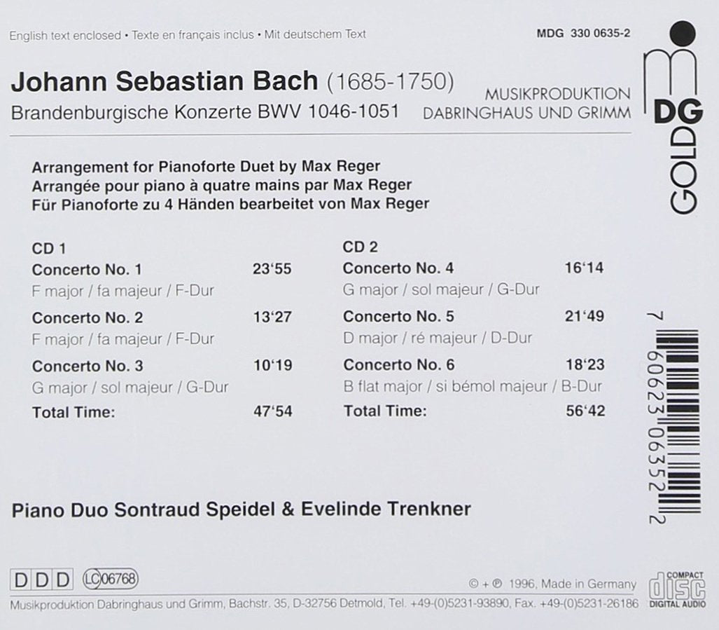 Brandenburgische Konzerte (Für Klavier zu vier Händen bearbeitet von Max Reger), Audio-CD