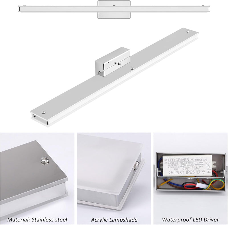 Klighten LED Spiegelleuchte Bad 60cm Spiegellampe 20W, Badleuchte Badlampe Wand, Badezimmerlampe übe