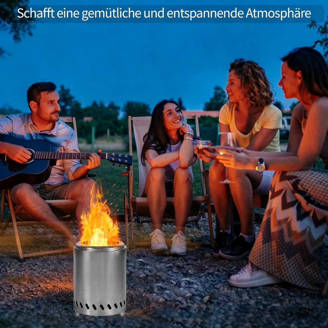 Rauchfreie Feuerschale 18cm Edelstahl – Tischkamin Outdoor für Garten & Balkon, Mini Feuerkorb für B