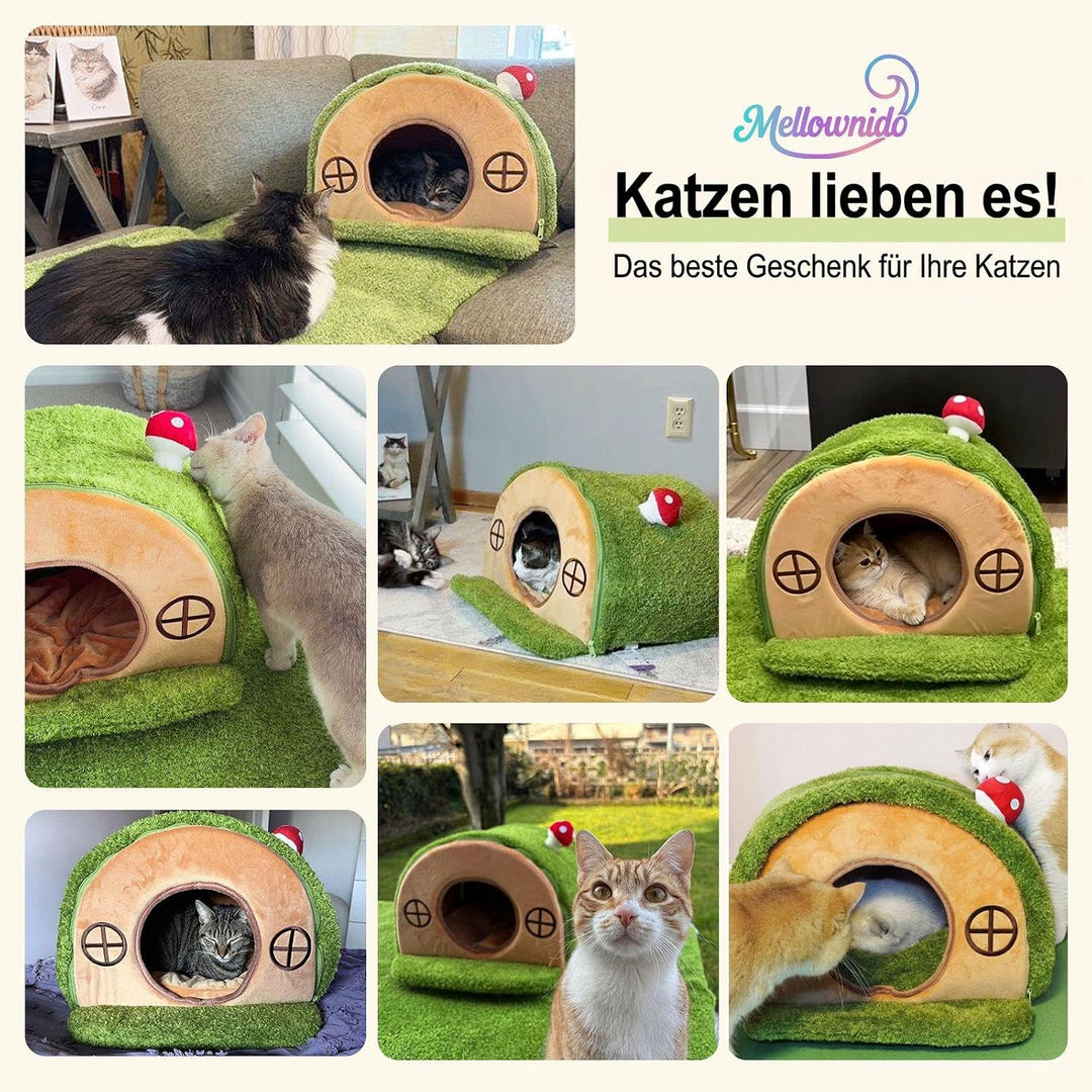 Baumhöhle Katzenbett, Katzenhöhle Indoor mit Pilzglocke | Katzenhaus mit Geborgenheit, waschbares Sa