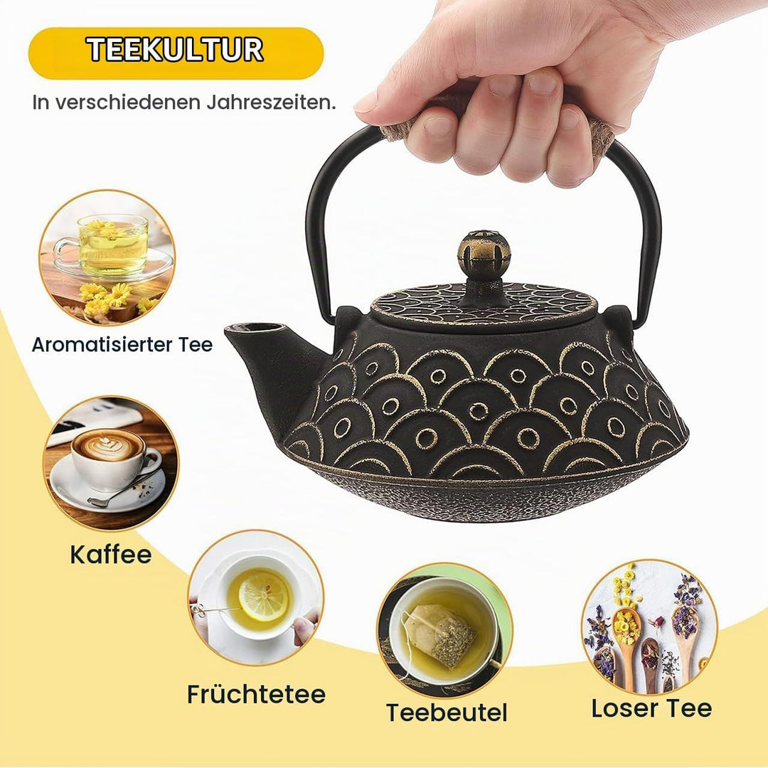 Gusseisen Teekanne mit Infuser, 800ml Teekessel für losen Tee, Asiatisches Teekannen für Herdplatten