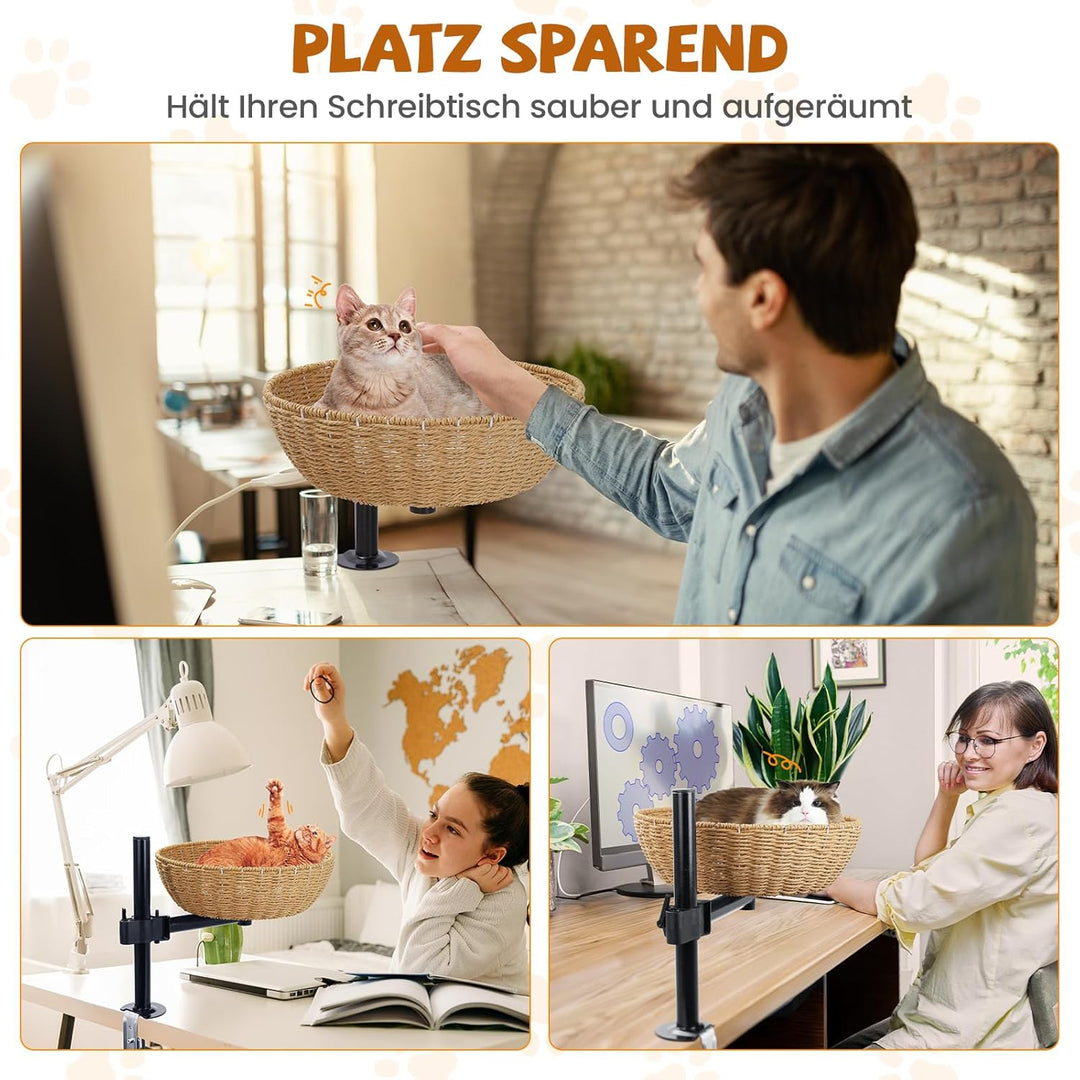 Katzenbett für Schreibtisch - 360° Drehfunktion & höhenverstellbar, Montage ohne Bohren, erweitert d