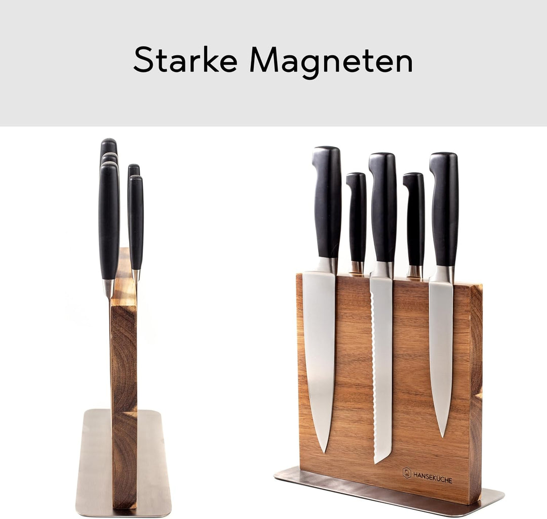 Hanseküche Messerblock magnetisch aus Akazienholz - Doppelseitiger Messerhalter ohne Messer mit Magn