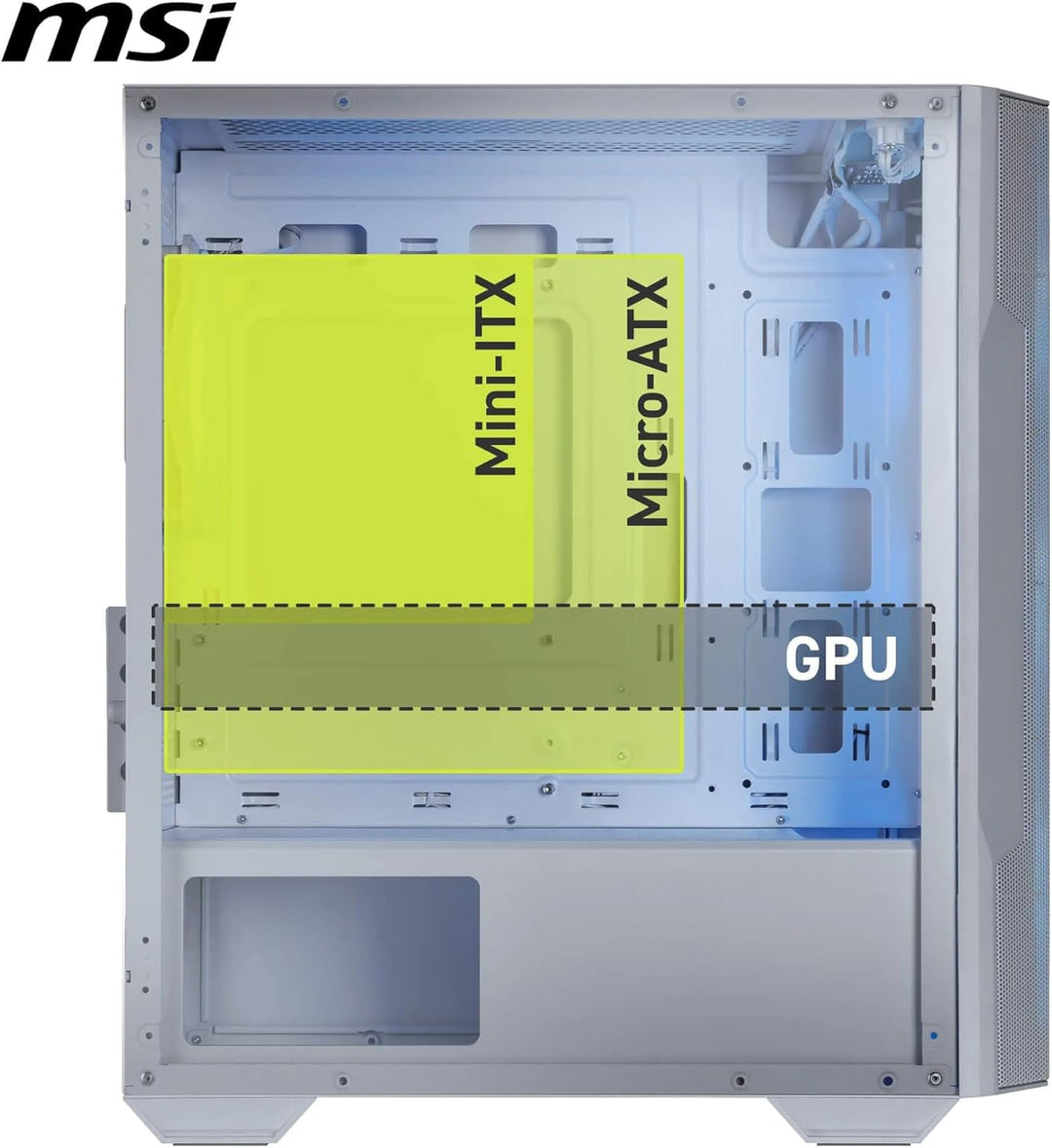 MSI MAG PANO M110R White - Mini-Tower-Gaming-PC-Gehäuse - Unterstützt GPUs mit Einer Länge von bis z