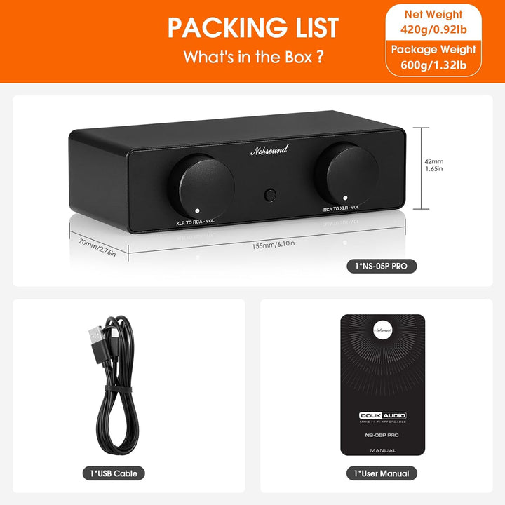 Nobsound XLR-Cinch-Konverter bidirektional: symmetrischer Audio-Adapter-Vorverstärker mit zwei Lauts