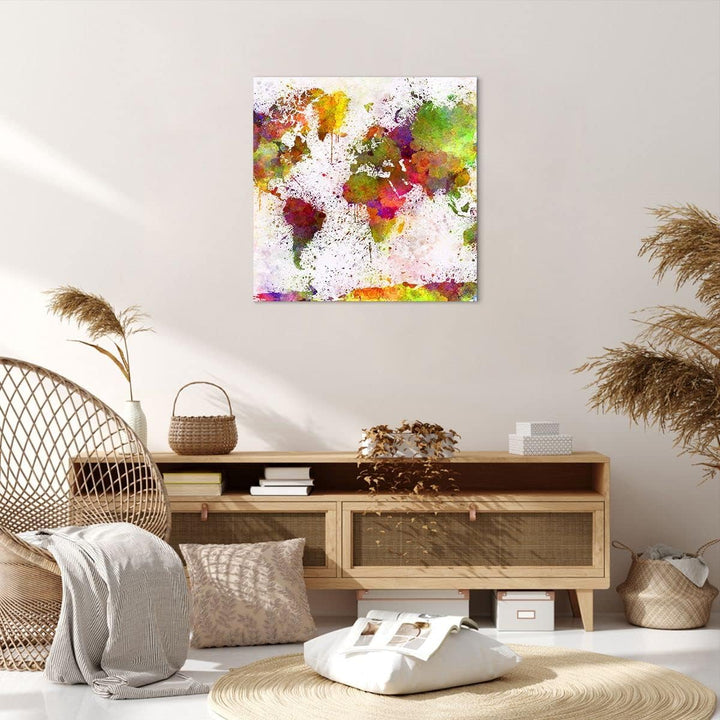 Bilder auf Leinwand Karte Welt modern Leinwandbild mit Rahmen 60x60cm Wandbilder Dekoration Wohnzimm