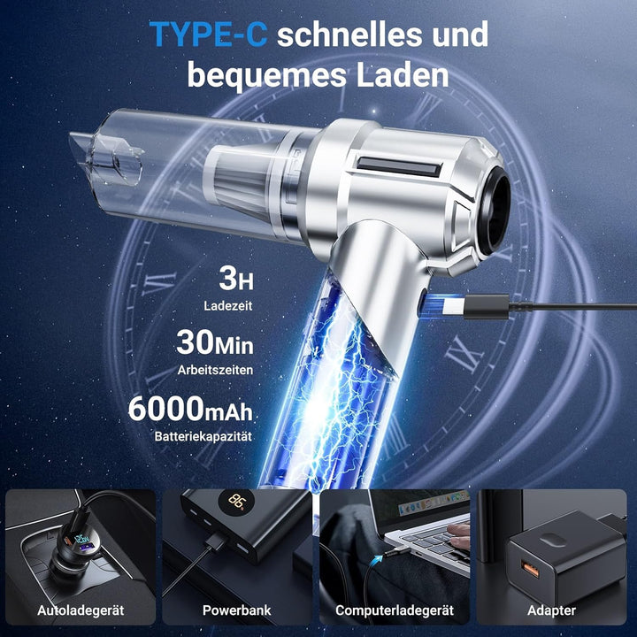 Handstaubsauger, 28000Pa Handstaubsauger Akku, 3 in 1 Faltbar Mini Staubsauger, Autostaubsauger mit