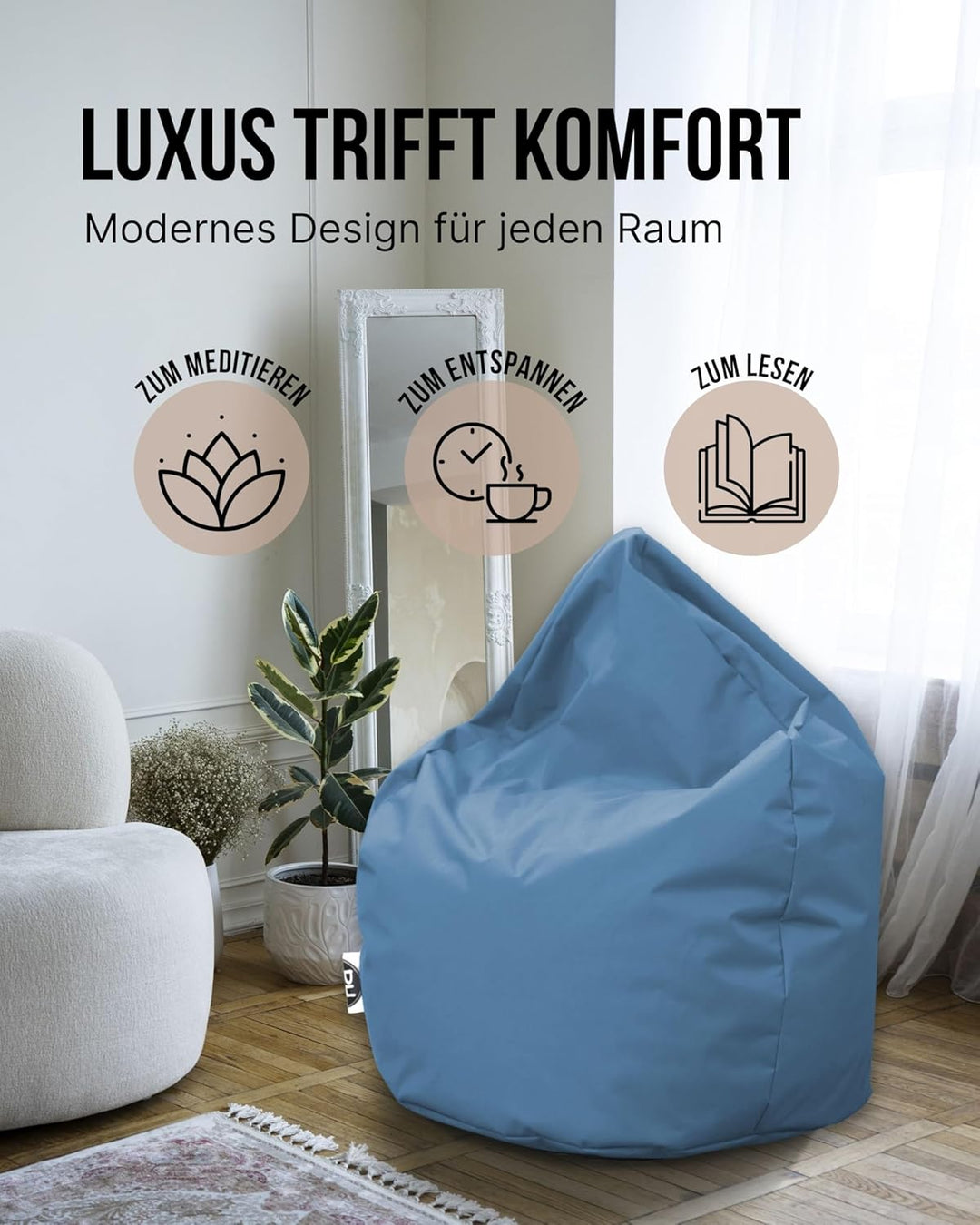 PATCH HOME Patchhome Sitzsack Tropfenform mit Reissverschluss Nachfüllbar - für In &amp; Outdoor - mit S