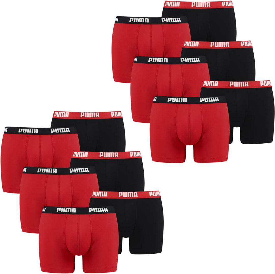 PUMA Herren Boxershorts Unterhosen 100004386 10er Pack, Wäschegrösse:L, Artikel:-786 red/Black