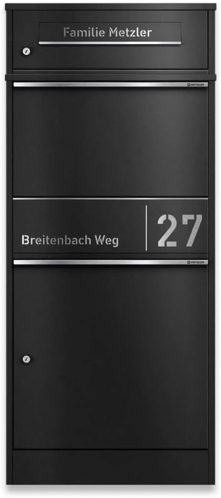Metzler Paketbox draussen gross in Schwarz RAL9005 - Briefkasten mit Paketfach personalisiert mit Gr