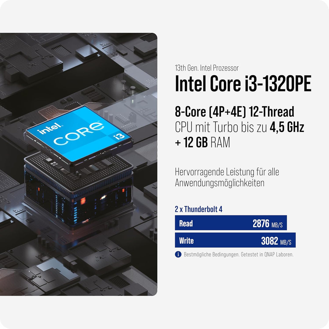 Qnap TBS-h574TX-i3-12G Thunderbolt Compact All-Flash | 5 x E1.S or M.2 SSD's, Intel Core i3-1320PE (
