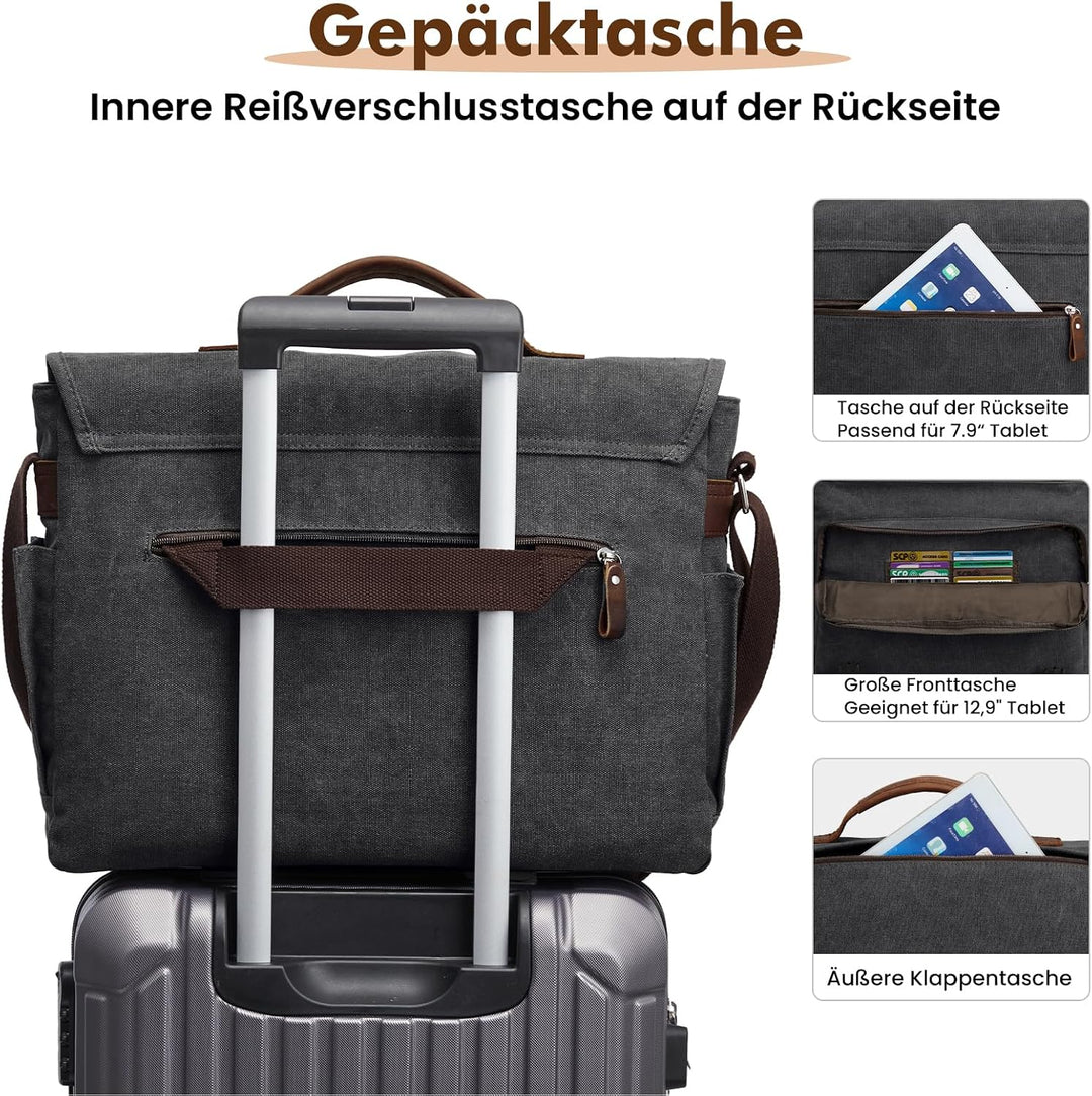 S-ZONE Herren Umhängetasche 17,3 Inch Übergrösse Messenger Bag Canvas Laptoptasche Aktentasche Schul