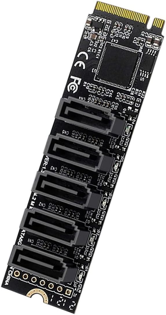 NFHK NGFF NVME M-Key PCI Express auf SATA 3.0 6Gbps 5 Ports Adapter Konverter Festplattenverlängerun