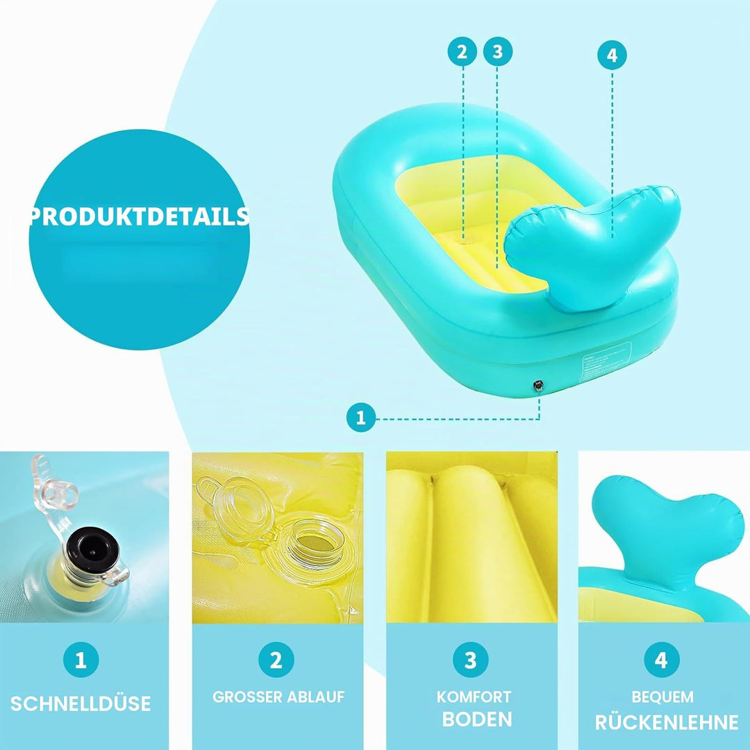 Aufblasbare Baby-Badewanne im Wal mit Rückenstütze und Tier-Design, geräumige, tragbare faltbare Bad