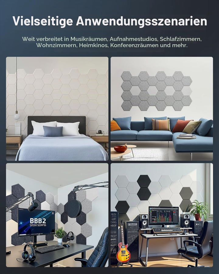 Hexagon Akustikpaneele Selbstklebend 18 Stück Akustikschaumstoff Schalldämmung, Hohe Dichte Schallsc