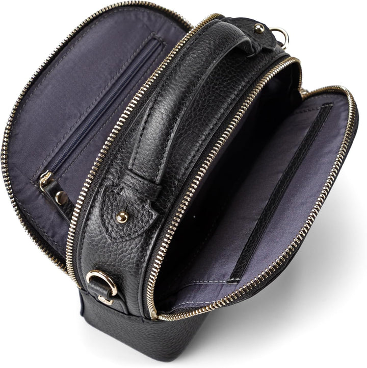 Lazarotti Bologna Leder Handtasche Damen | 2 Hauptfächer & abnehmbaren Tragegurt | mittelgrosse Henk
