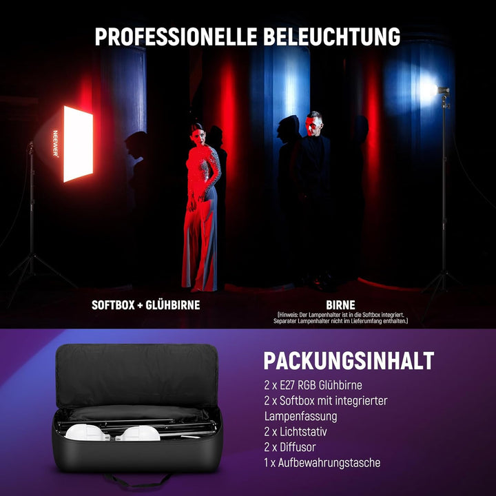 NEEWER RGB Softbox Beleuchtungsset mit App Steuerung und 9 Effektmodi, 2er Pack 24W CE/UKCA zertifiz
