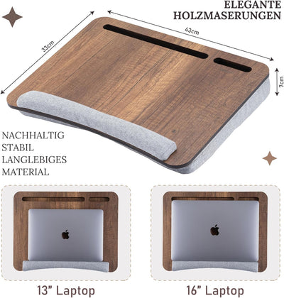 Vigo Wood Laptopkissen, Tragbarer Laptoptisch mit Kissen, Weichem Kissen-Bett-Couch-Tisch für Zuhaus