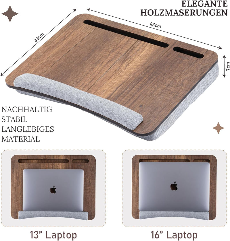 Vigo Wood Laptopkissen, Tragbarer Laptoptisch mit Kissen, Weichem Kissen-Bett-Couch-Tisch für Zuhaus