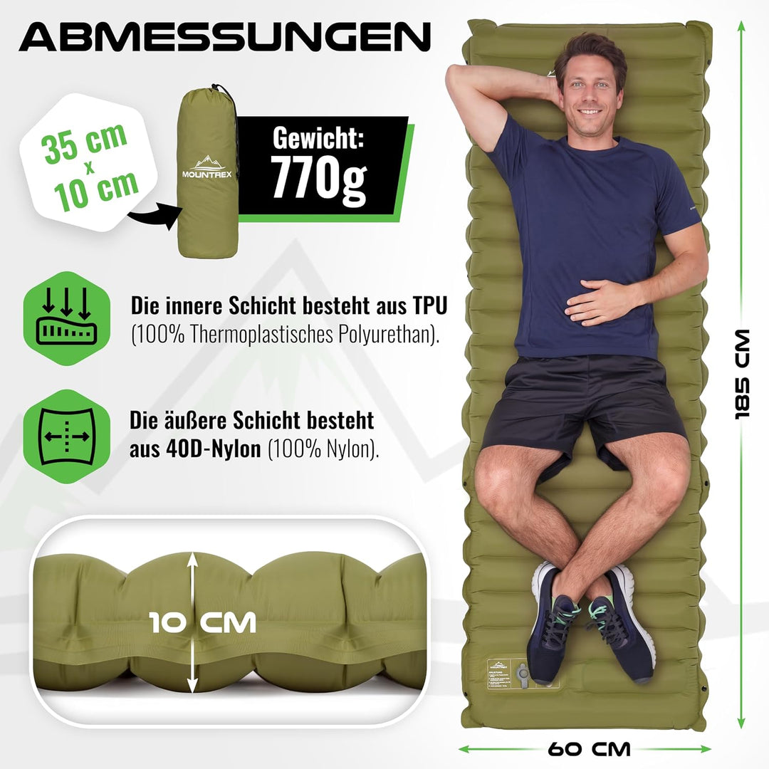 MOUNTREX Isomatte - Camping Luftmatratze mit Fusspumpe, Extra Dick (10 cm)