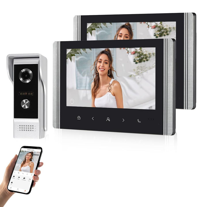 WLAN Video-Intercom-System für Zuhause, 1080P HD Türglocke Kamera mit 2 Monitoren, 7 Zoll IPS Bildsc