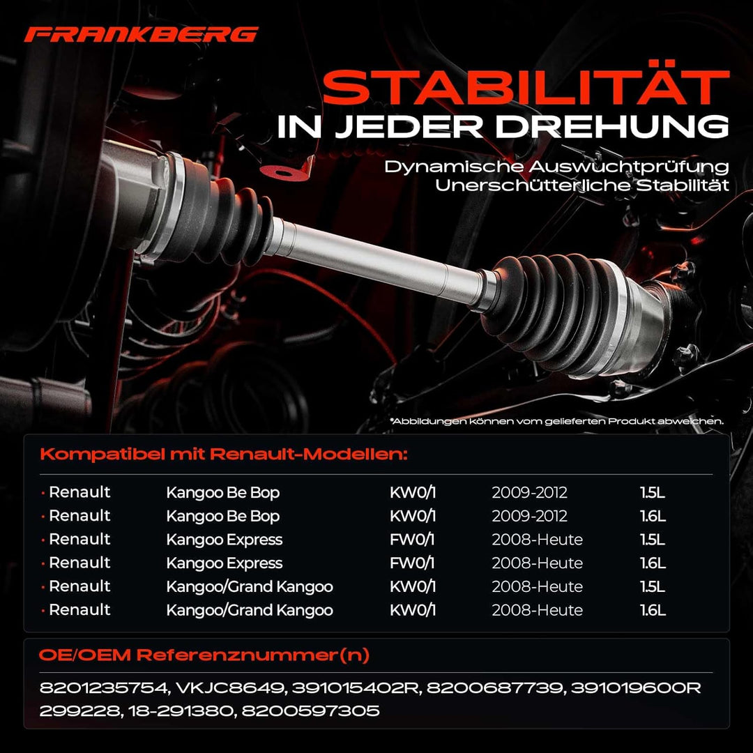Frankberg Antriebswelle Vorne Links Kompatibel mit Kangoo Be Bop KW0/1 1.5L 1.6L 2009-2012 Kangoo Ex