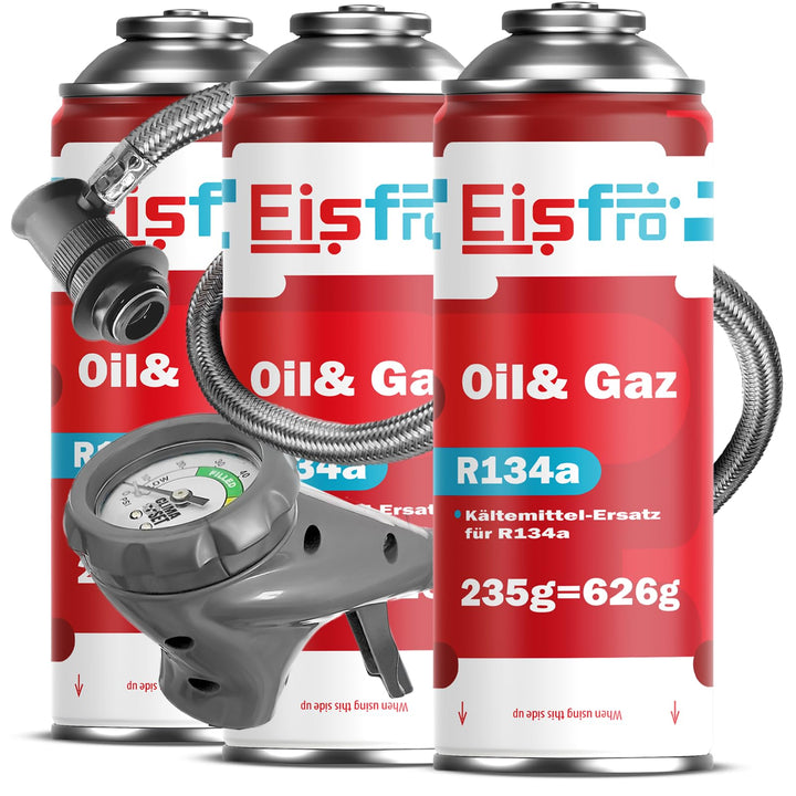 Ersatz für R134a Kältemittel Gas 3 x 235 g mit Schlauch für Klimaanlage – Auto Klimaanlage Nachfülle
